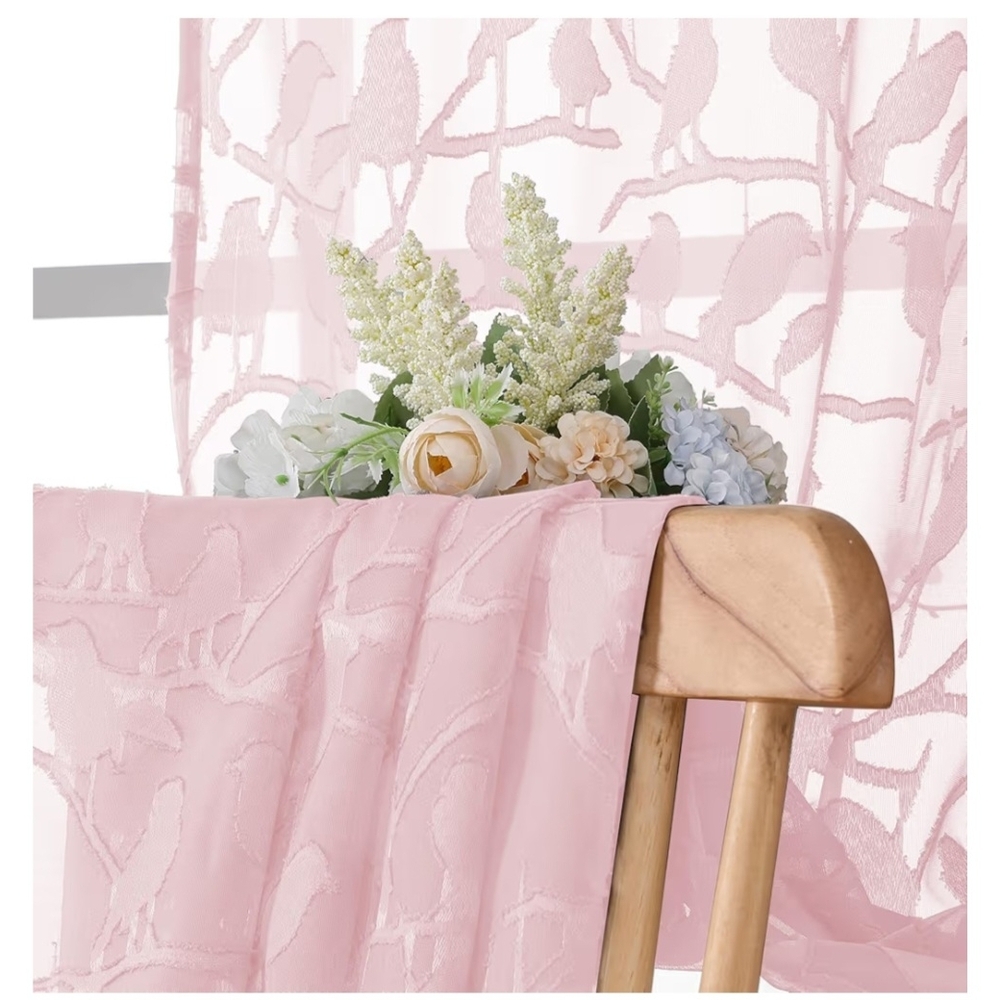 Light Pink Sheer Jacquard Curtain Panel - Elegant Drapery